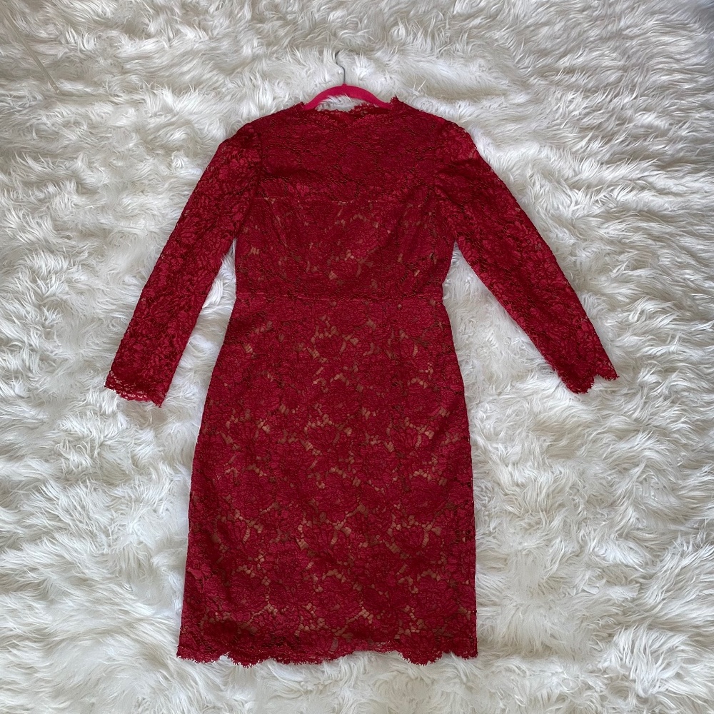 VALENTINO Red Lace Long Sleeve Dress